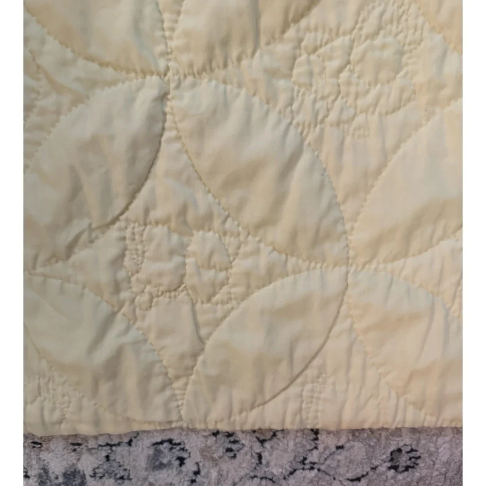 Vintage 1970s Animals Baby Blanket Hand Quilted 42x 34 Yellow Green